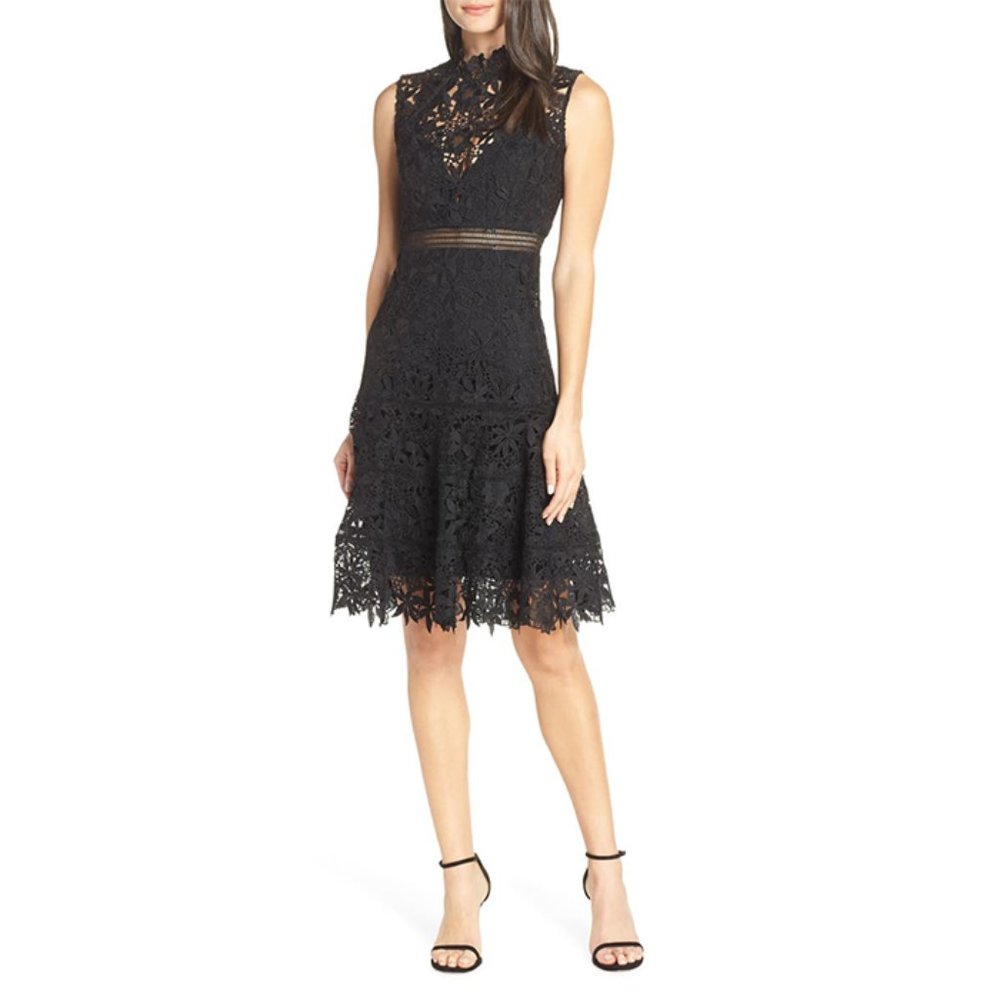 NEW Bardot Elise Lace Floral Cocktail Dress Black - Picture 1 of 7